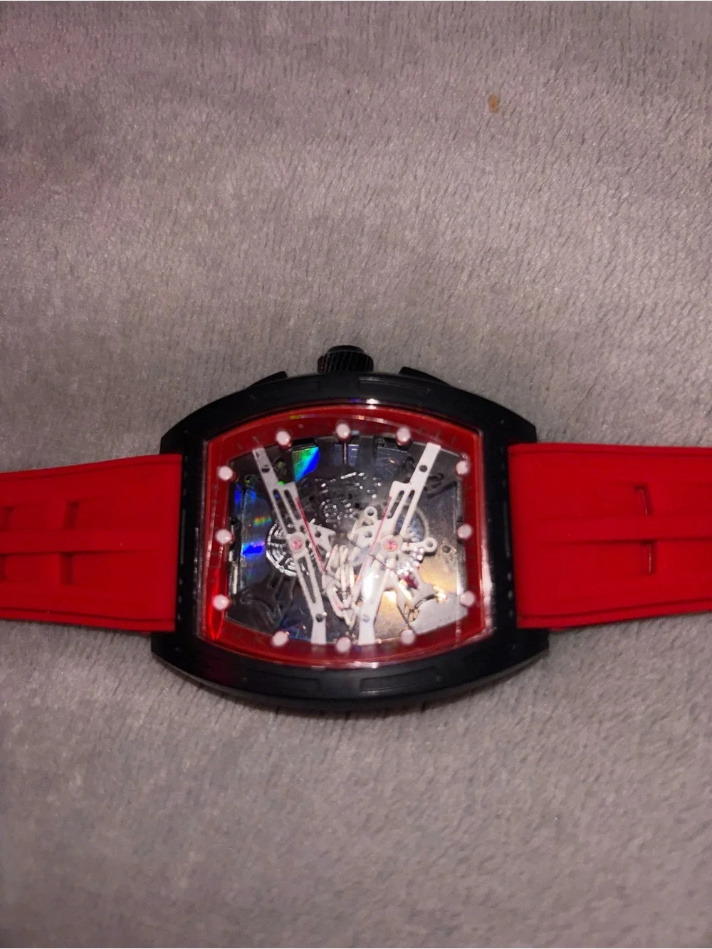 Red Men's Sport Skeleton Watch with Silicone Band